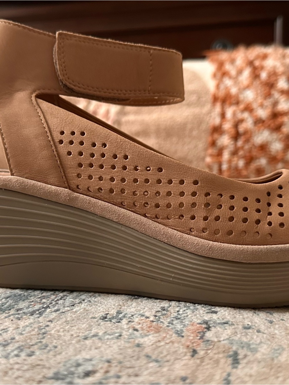 Clarks Women's Perforated Ankle-Strap Wedge Sandals in Tan - Picture 12 of 12